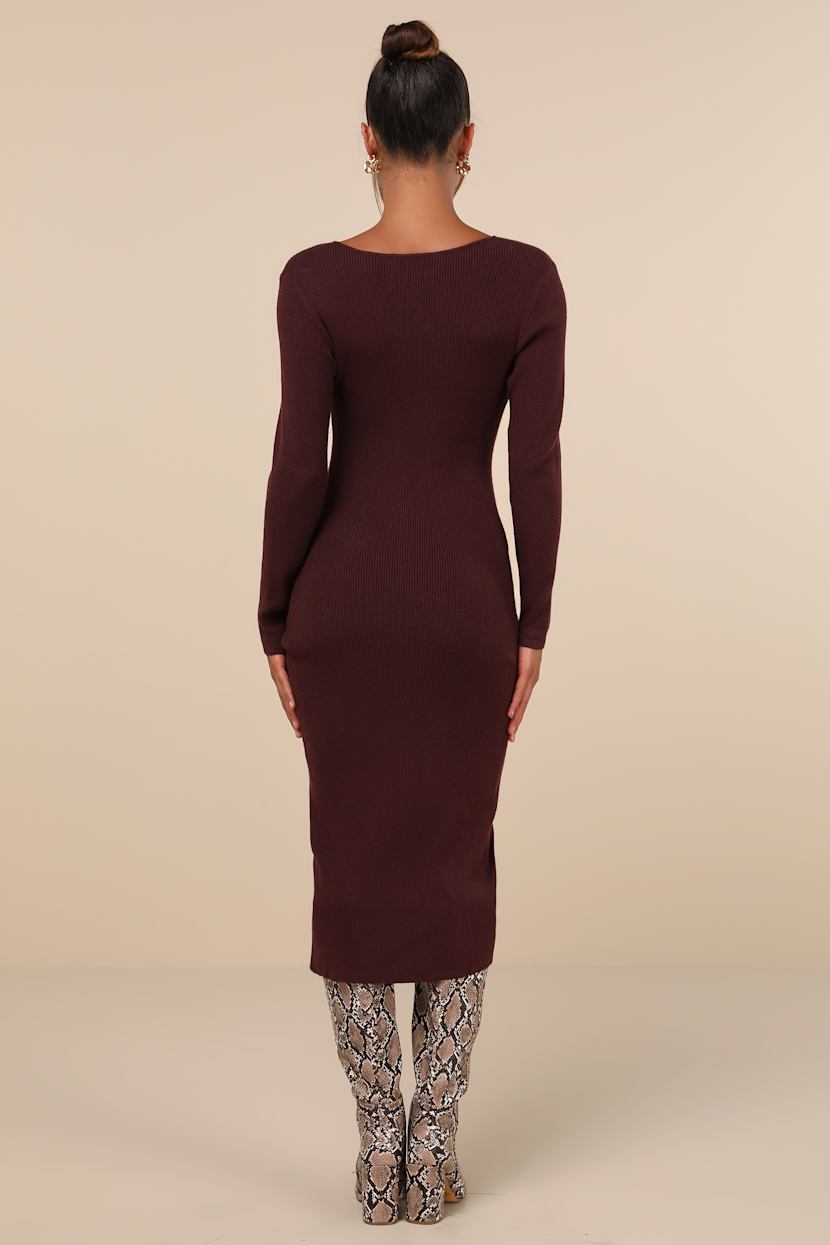 Chocolate Knit Dress - Asymmetrical Midi Dress - Sweater Dress - Lulus