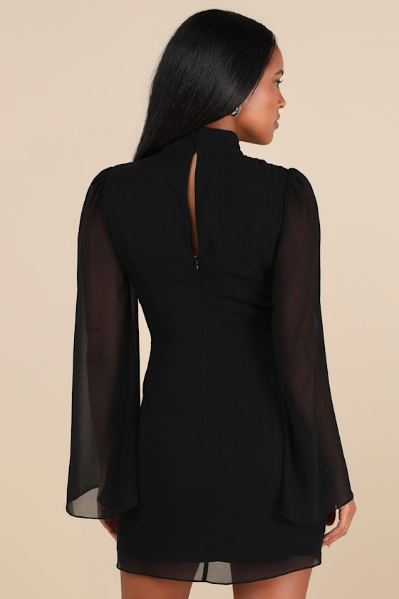 Lulus Guaranteed Chicness Black Mock Neck Mini Dress In Black