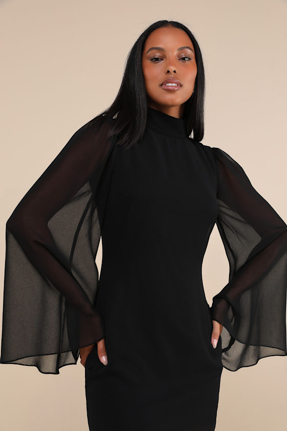 Lulus Guaranteed Chicness Black Mock Neck Mini Dress In Black