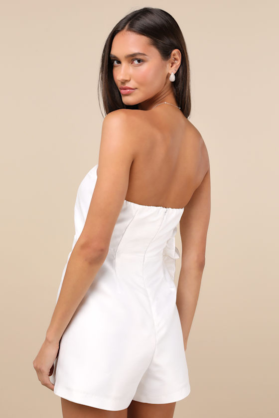 Lulus Feeling Incredible White Taffeta Applique Strapless Romper In White