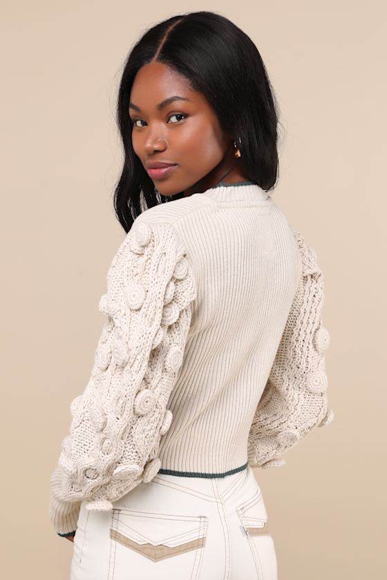 Alo Beige Ribbed Zip-Front Statement Sleeve Cardigan 3