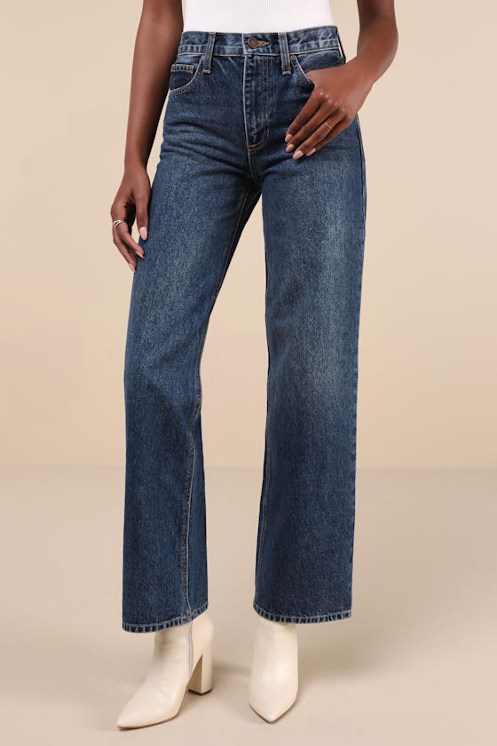Just Black Everyday Coolness Dark Wash High Rise Straight Leg Jeans In Blue