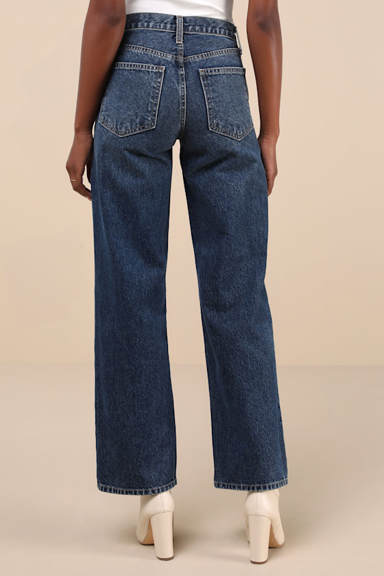 Just Black Everyday Coolness Dark Wash High Rise Straight Leg Jeans In Blue