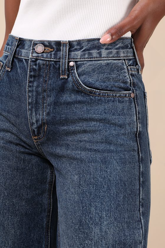 Just Black Everyday Coolness Dark Wash High Rise Straight Leg Jeans In Blue