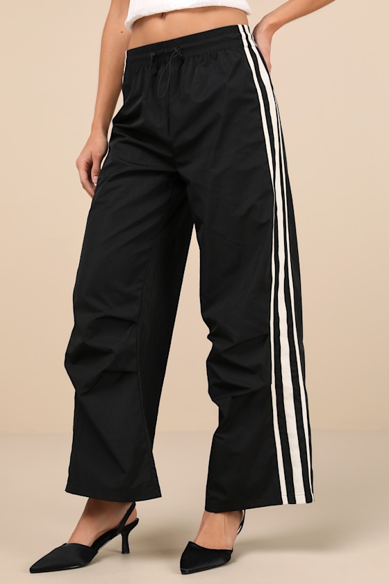 Sporty Sweetie Black Nylon Drawstring Wide-Leg Athletic Pants 2