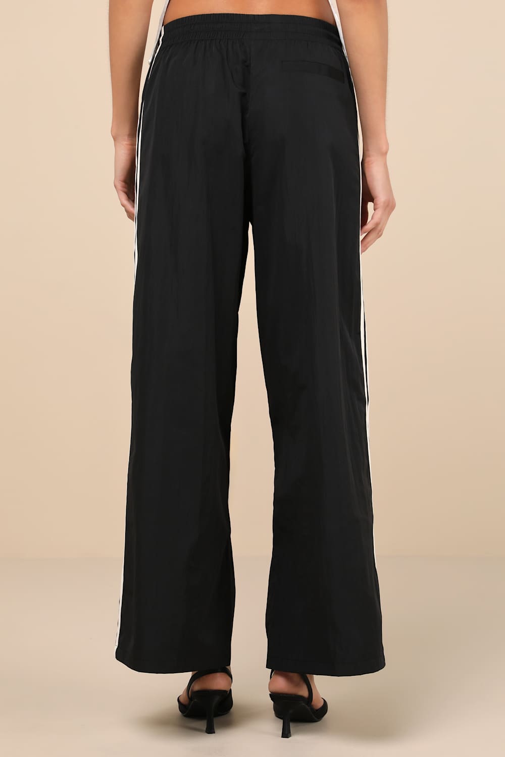 Sporty Sweetie Black Nylon Drawstring Wide-Leg Athletic Pants