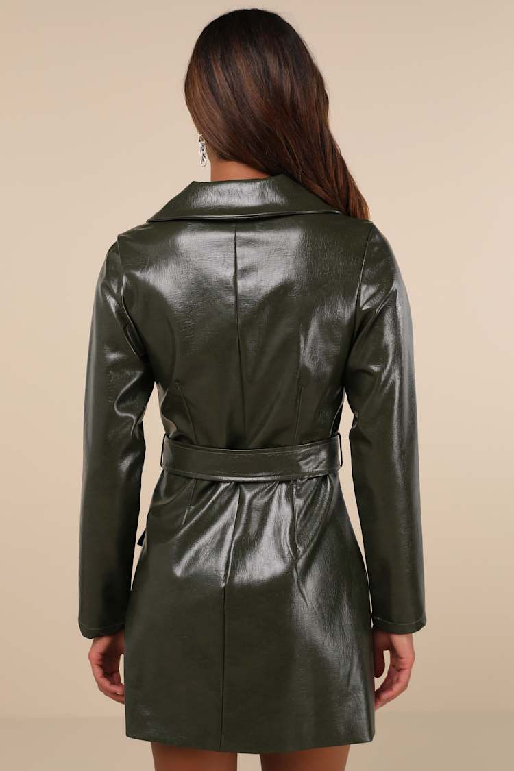 Dark Olive Trench Coat Dress - Double-Breasted Dress - Coat Dress - Lulus