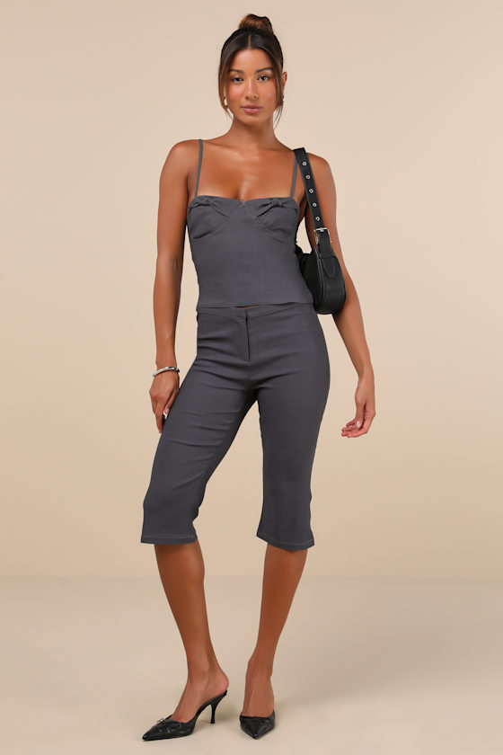 MOTEL SAWIL CHARCOAL GREY MID-RISE CAPRI TROUSER PANTS 