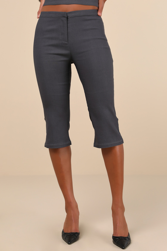 Sawil Charcoal Grey Mid-Rise Capri Trouser Pants 2