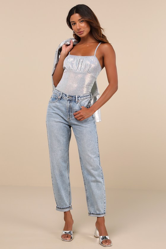 Lulus Radiant Moment Silver Iridescent Sequin Tank Top In Silver