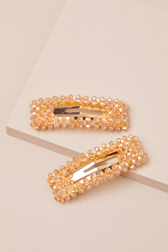 Exceptional Adornment Orange Beaded 2-Piece Hair Clip Set 1