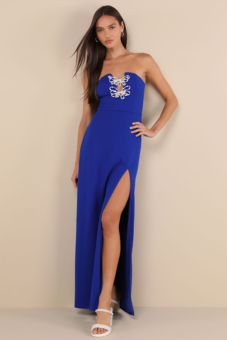 Royal Blue Maxi Dress - Strapless Maxi Dress - Pearl Beaded Dress - Lulus Royal Blue Maxi Dress - Strapless Maxi Dress - Pearl Beaded Dress - Lulus
