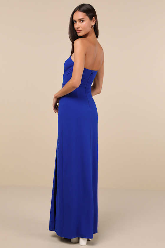 Striking Aura Royal Blue Pearl Strapless Mermaid Maxi Dress 4