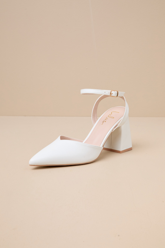 Alodie White Pointed-Toe Ankle Strap Pumps 2