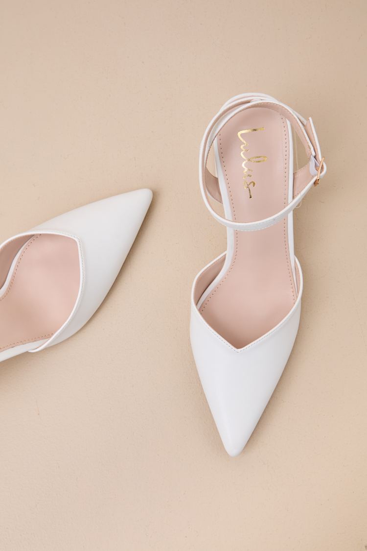 Alodie White Pointed-Toe Ankle Strap Pumps