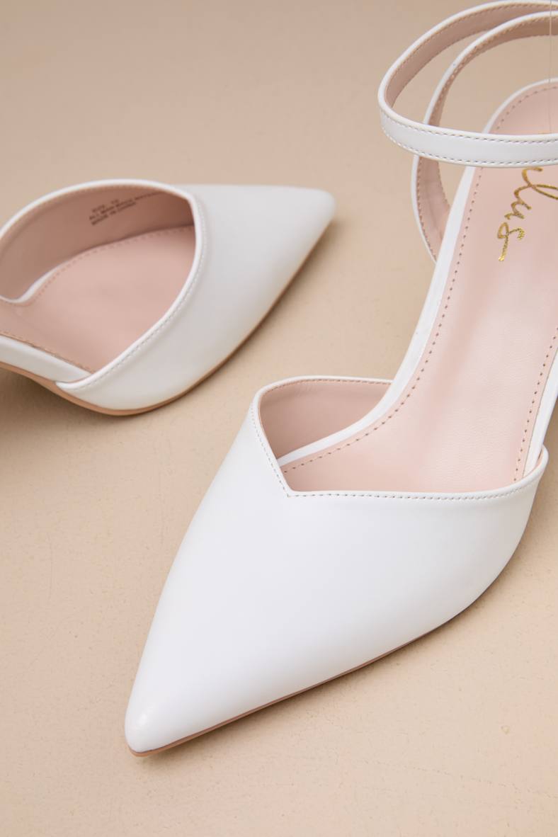 Alodie White Pointed-Toe Ankle Strap Pumps