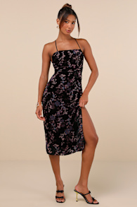 Elegant Persuasion Black Burnout Velvet Lace-Up Midi Dress 3