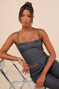 Katira Charcoal Grey Knotted Bustier Cami Crop Top 1