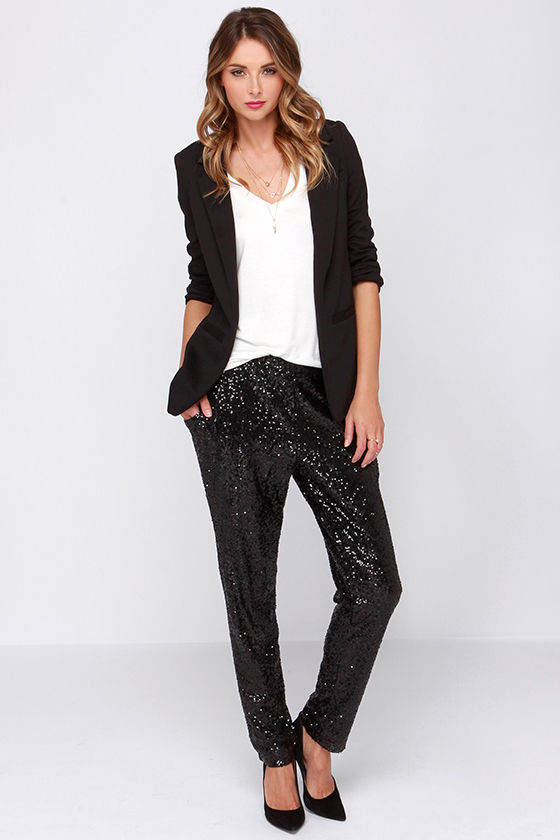 Sequined Pants - Black/sequins - Ladies | H&M CA