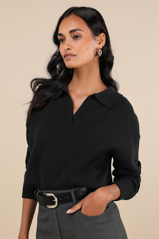 Cozy Forecast Black Collared Pullover Sweater 2