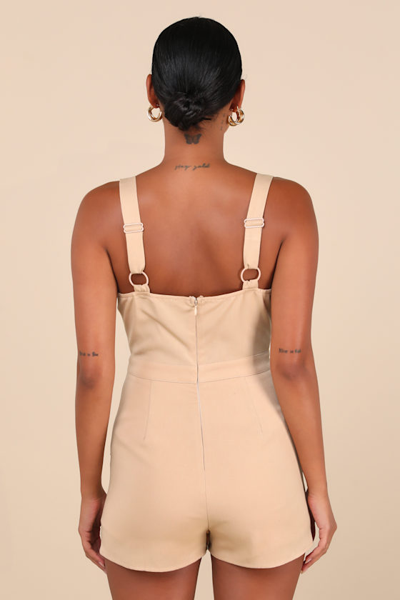 Lulus Feeling So Chic Tan Surplice Double-breasted Skort Romper In Tan