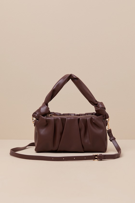 Tasteful Aesthetic Brown Pleated Knotted Shoulder Bag 5
