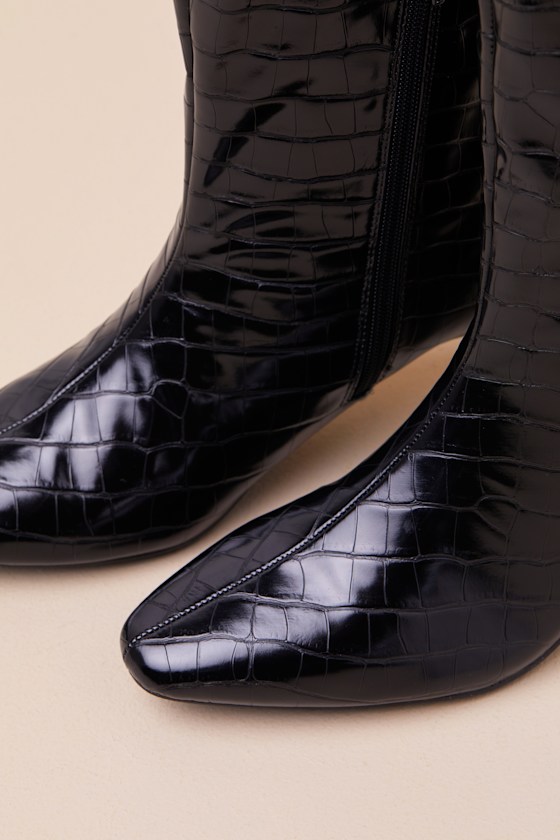 Lulus Rohmer Black Croc-embossed Over-the-knee Boots In Black