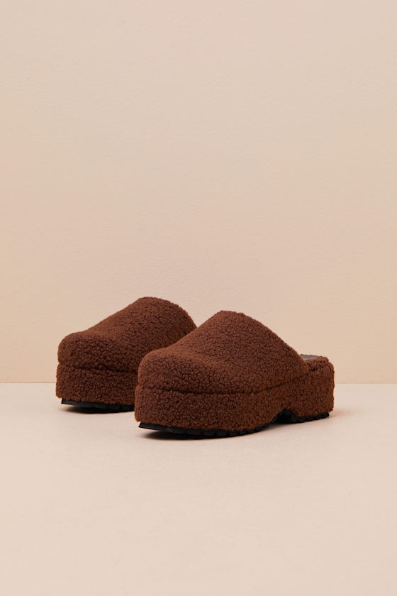 Lulus Flannerie Dark Brown Faux Fur Platform Mules In Brown