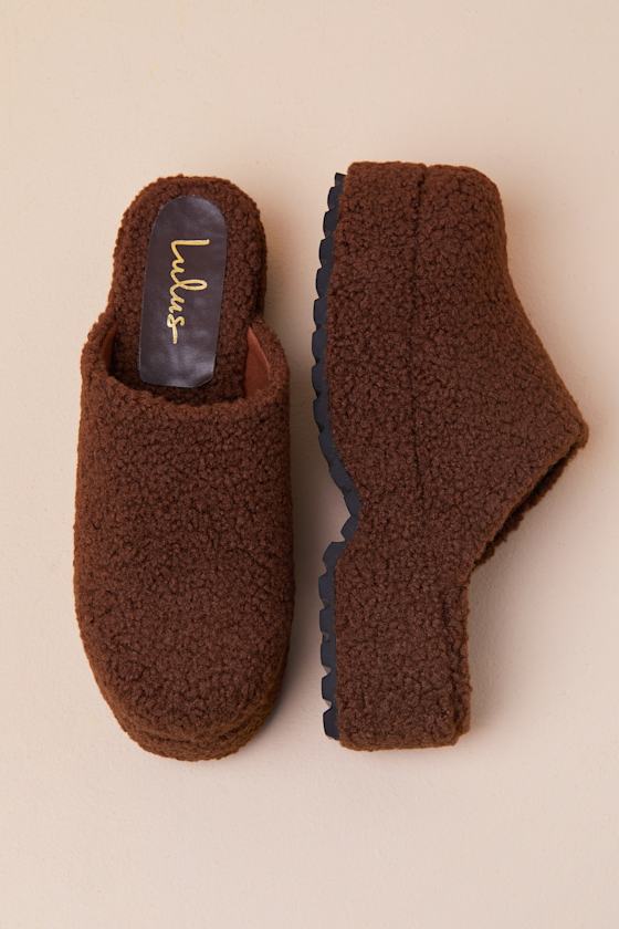 Lulus Flannerie Dark Brown Faux Fur Platform Mules In Brown