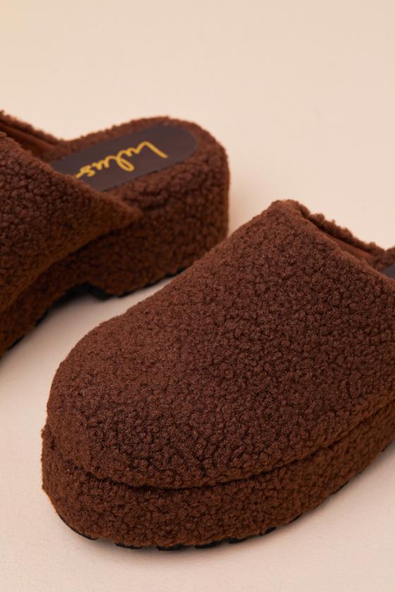 Lulus Flannerie Dark Brown Faux Fur Platform Mules In Brown