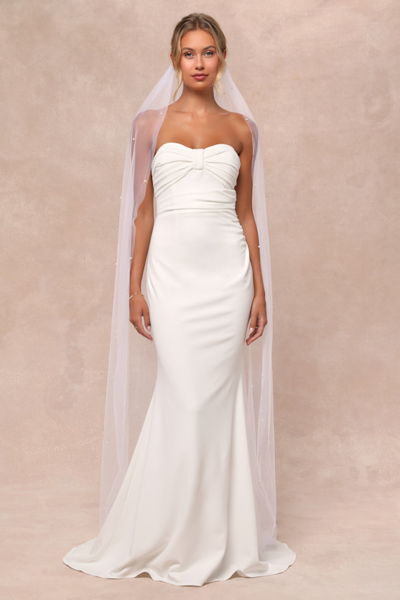 Lulus To Be Yours Ivory Strapless Pleated Mermaid Maxi Dress In Ivory