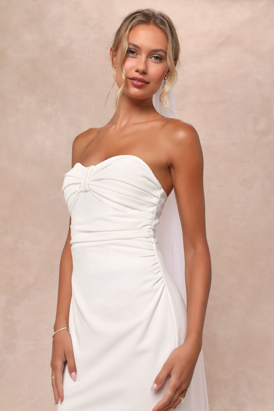 Lulus To Be Yours Ivory Strapless Pleated Mermaid Maxi Dress In Ivory
