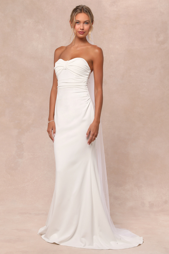 Lulus To Be Yours Ivory Strapless Pleated Mermaid Maxi Dress In Ivory