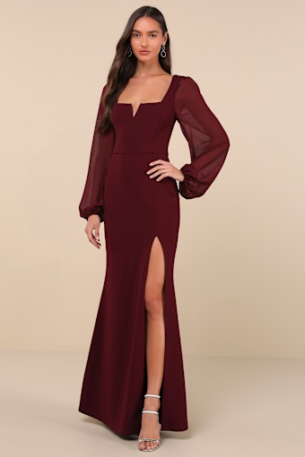 Composed Elegance Burgundy Balloon Sleeve Mermaid Maxi Dress 1