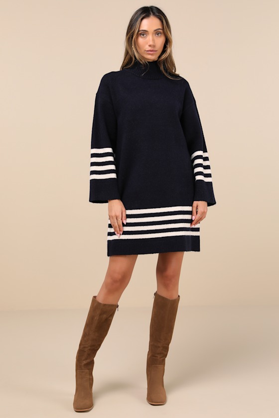 Comfiest Cutie Navy Striped Mock Neck Mini Sweater Dress 4