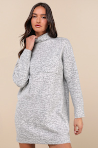Positively Charming Heather Grey Turtleneck Mini Sweater Dress 2