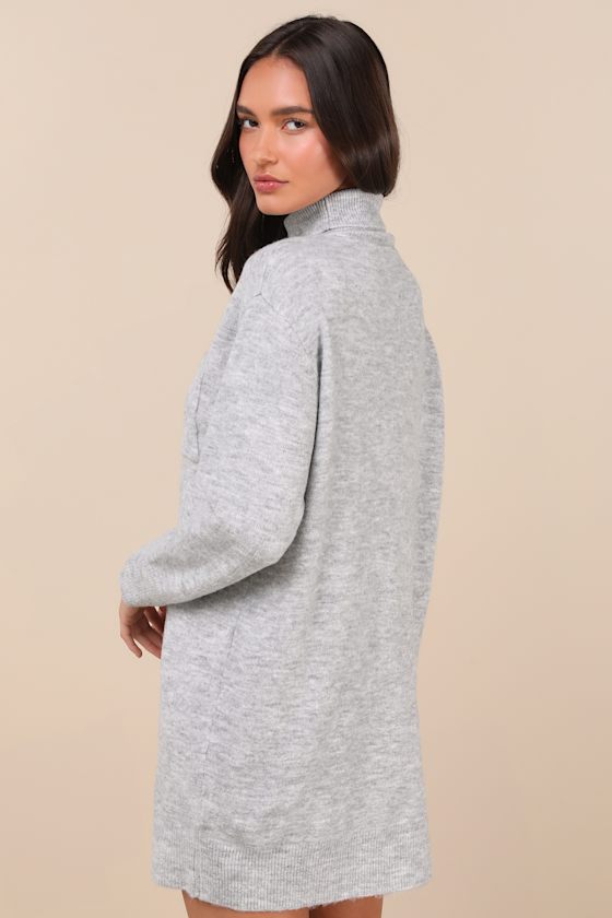 Lulus Positively Charming Heather Grey Turtleneck Mini Sweater Dress In Heather Grey