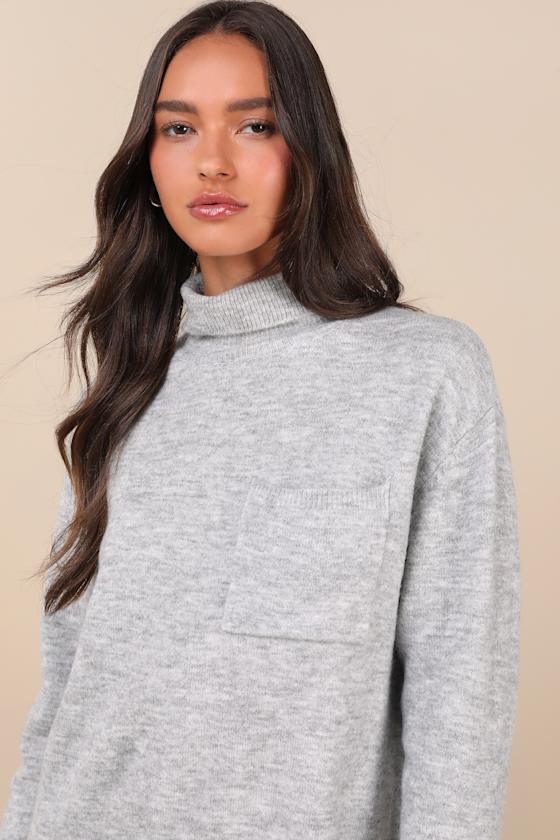 Lulus Positively Charming Heather Grey Turtleneck Mini Sweater Dress In Heather Grey