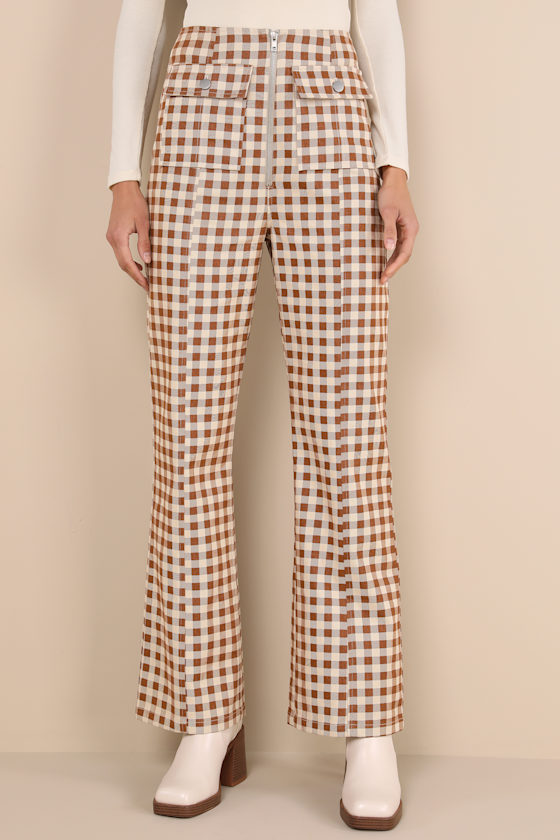 Adorably Classic Rust and Beige Gingham High-Rise Pants 2