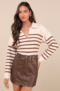 Stash Brown Vegan Leather High-Rise Mini Skirt 4