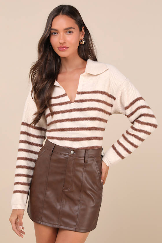 Stash Brown Vegan Leather High-Rise Mini Skirt 4