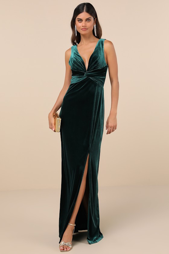 Lulus Enhanced Aura Emerald Green Velvet Cowl-back Maxi Dress