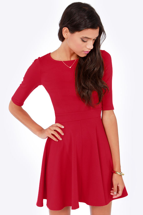 red half sleeve dress