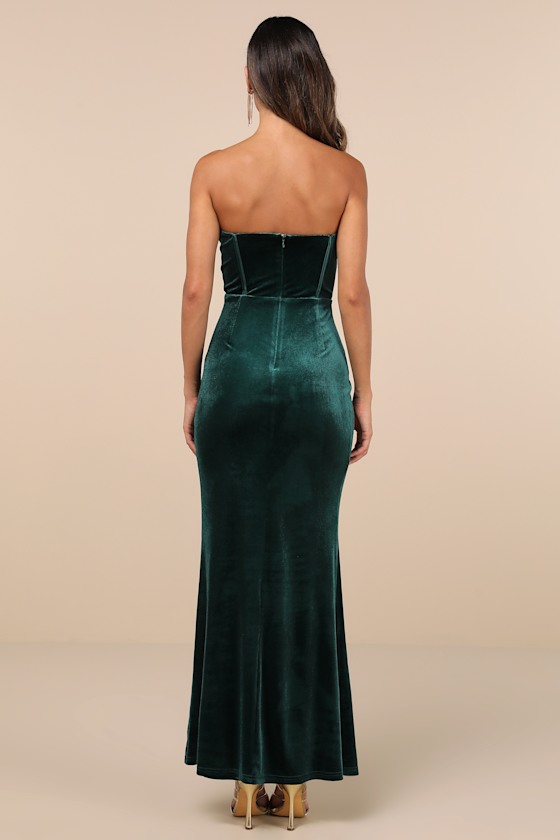 Lulus Luxurious Allure Emerald Green Velvet Strapless Maxi Dress In Emerald Green