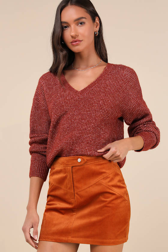 Perfected Cuteness Rust Orange Corduroy High-Rise Mini Skirt 4