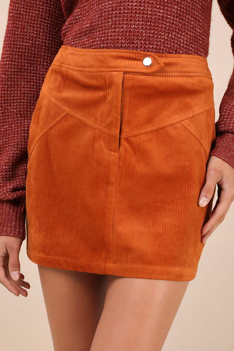 Perfected Cuteness Rust Orange Corduroy High-Rise Mini Skirt
