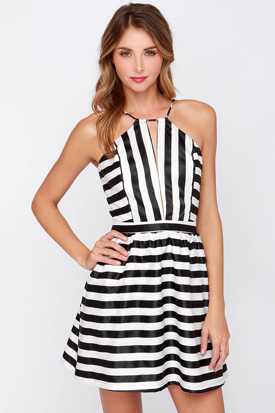 Cool Black and Ivory Dress - Striped Dress - Halter Dress - $57.00 - Lulus