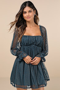 Dreamy Sweetness Dark Teal Swiss Dot Ruffled Mini Babydoll Dress 2