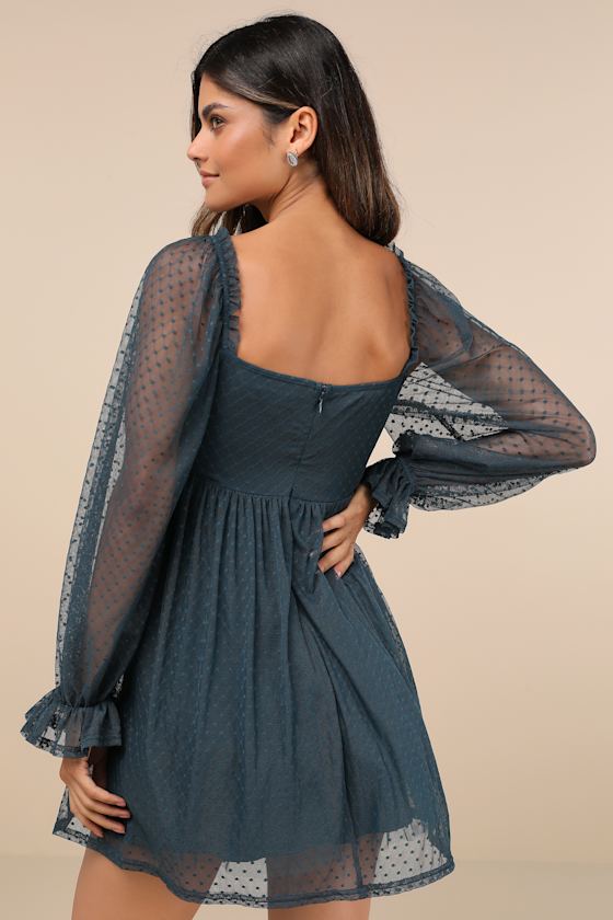 Dreamy Sweetness Dark Teal Swiss Dot Ruffled Mini Babydoll Dress 3