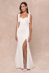 Splendid Love White Bustier Tie-Strap Mermaid Maxi Dress 1